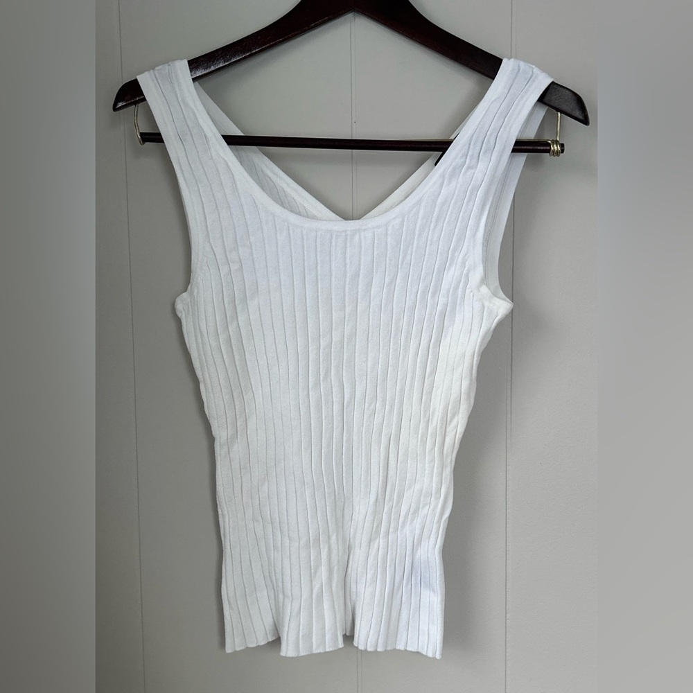 525 America White Ribbed Scoop Neck Tank